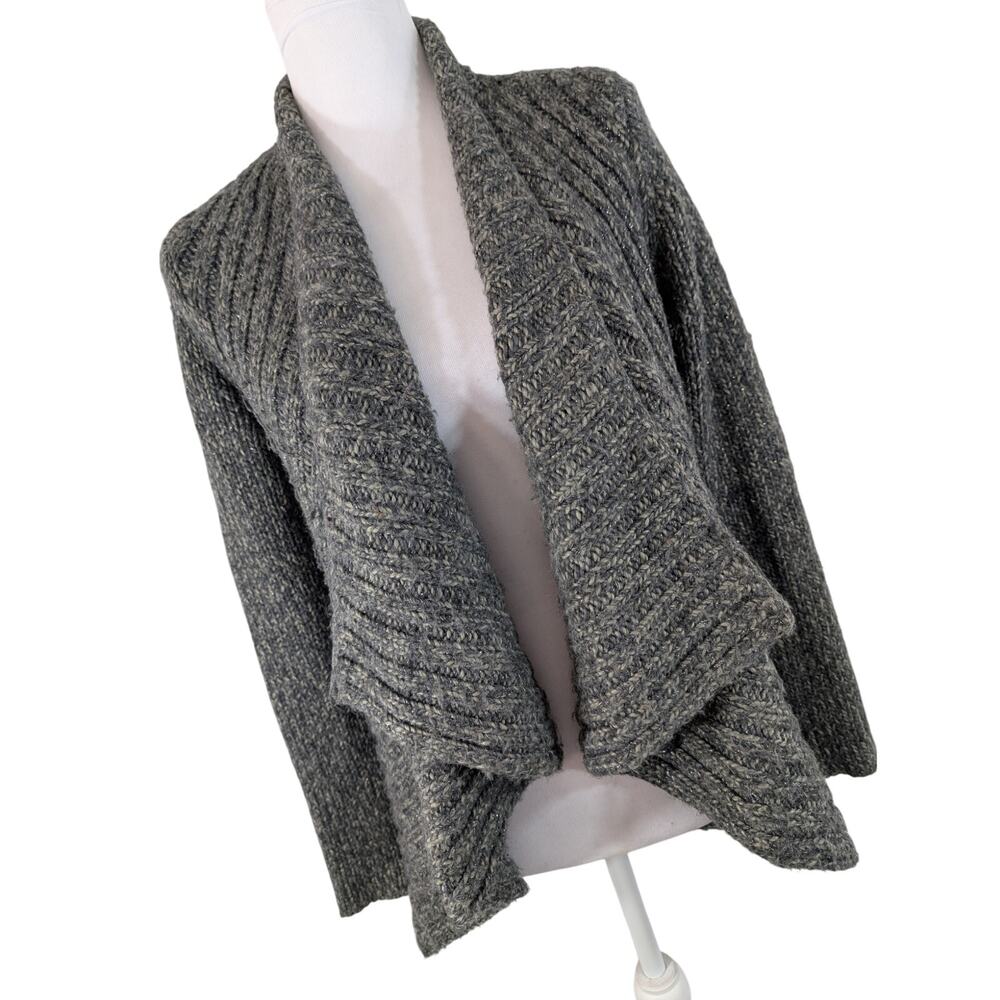 ANN TAYLOR LOFT! MARLED GRAY W/METALLIC SILVER KNIT, OPEN CARDI SWEATER! SZ M
